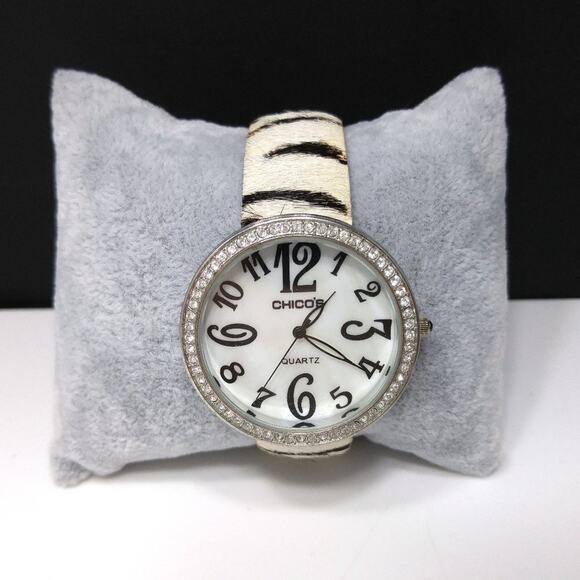 Chico's Animal Print Leather Watch, White Face, Animal Print Band, 9 Inches - Picture 1 of 11